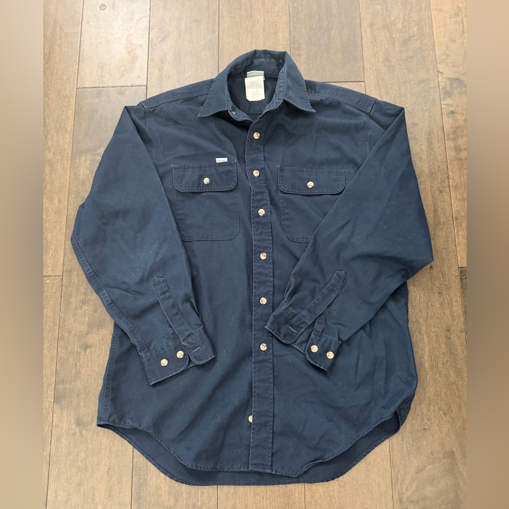 Carhartt Work Shirt Navy Button Up Long Sleeve Heavy Cotton Size Medium